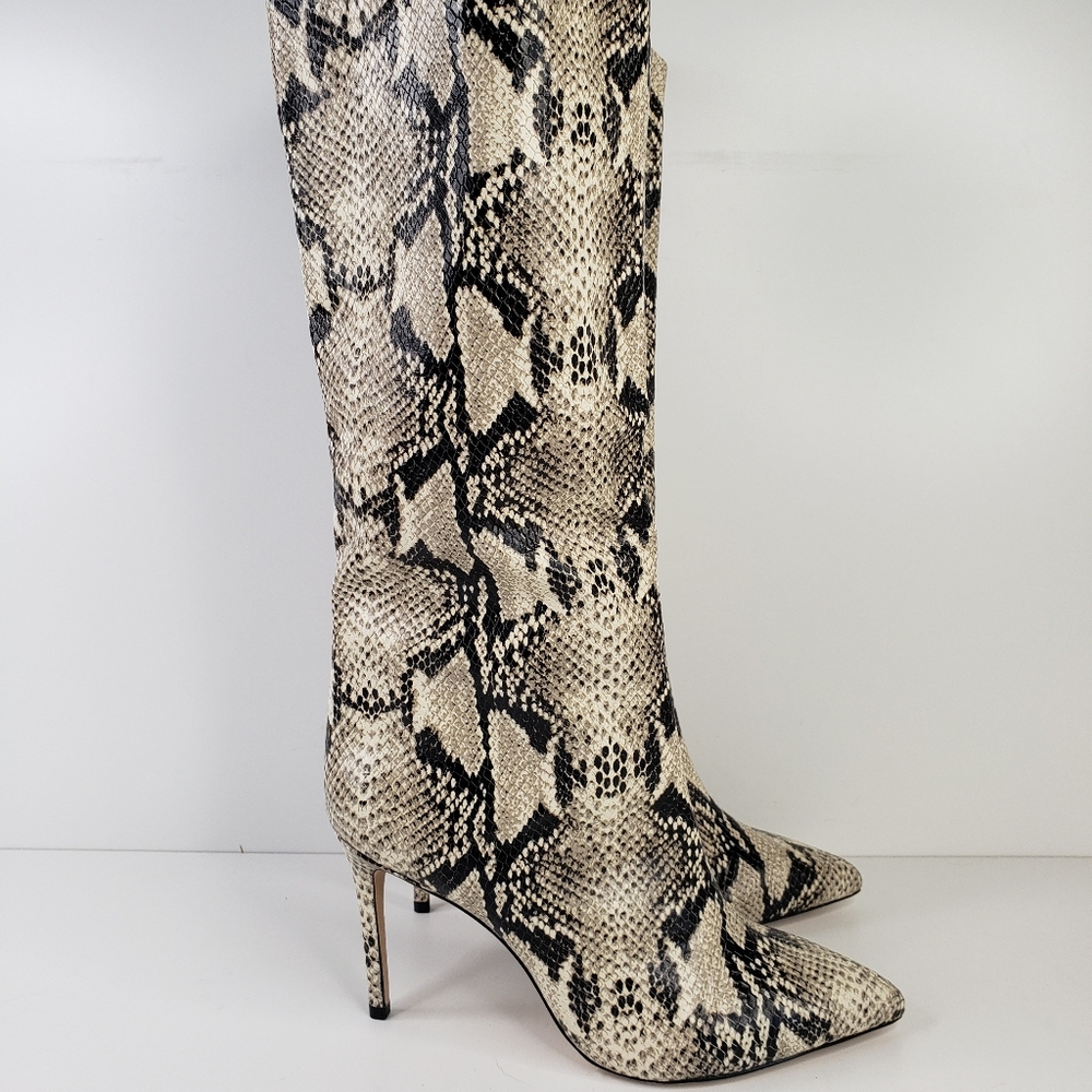Schutz Womens Maryana Snake Print Leather Knee High Heeled Pull On Boots Sz 8.5B